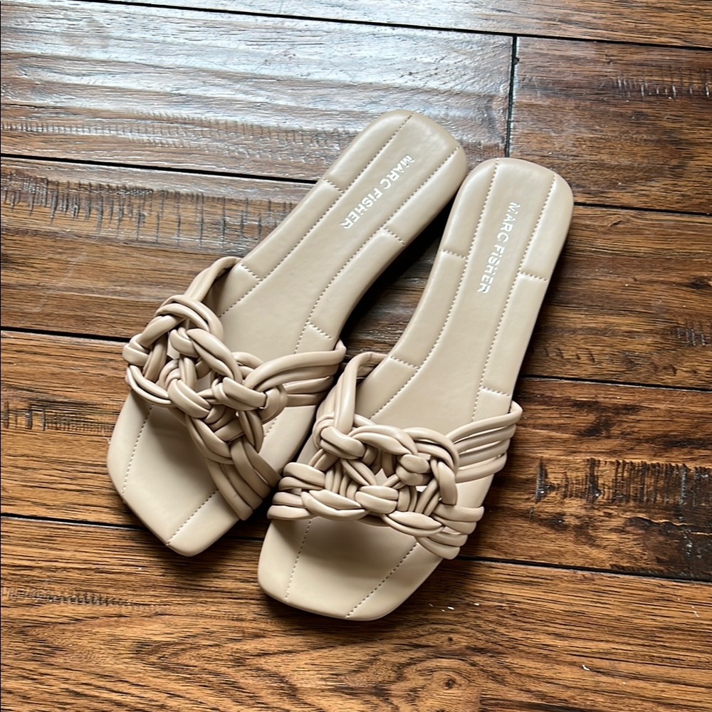 Marc Fisher Tan Sandals with Chain Detail